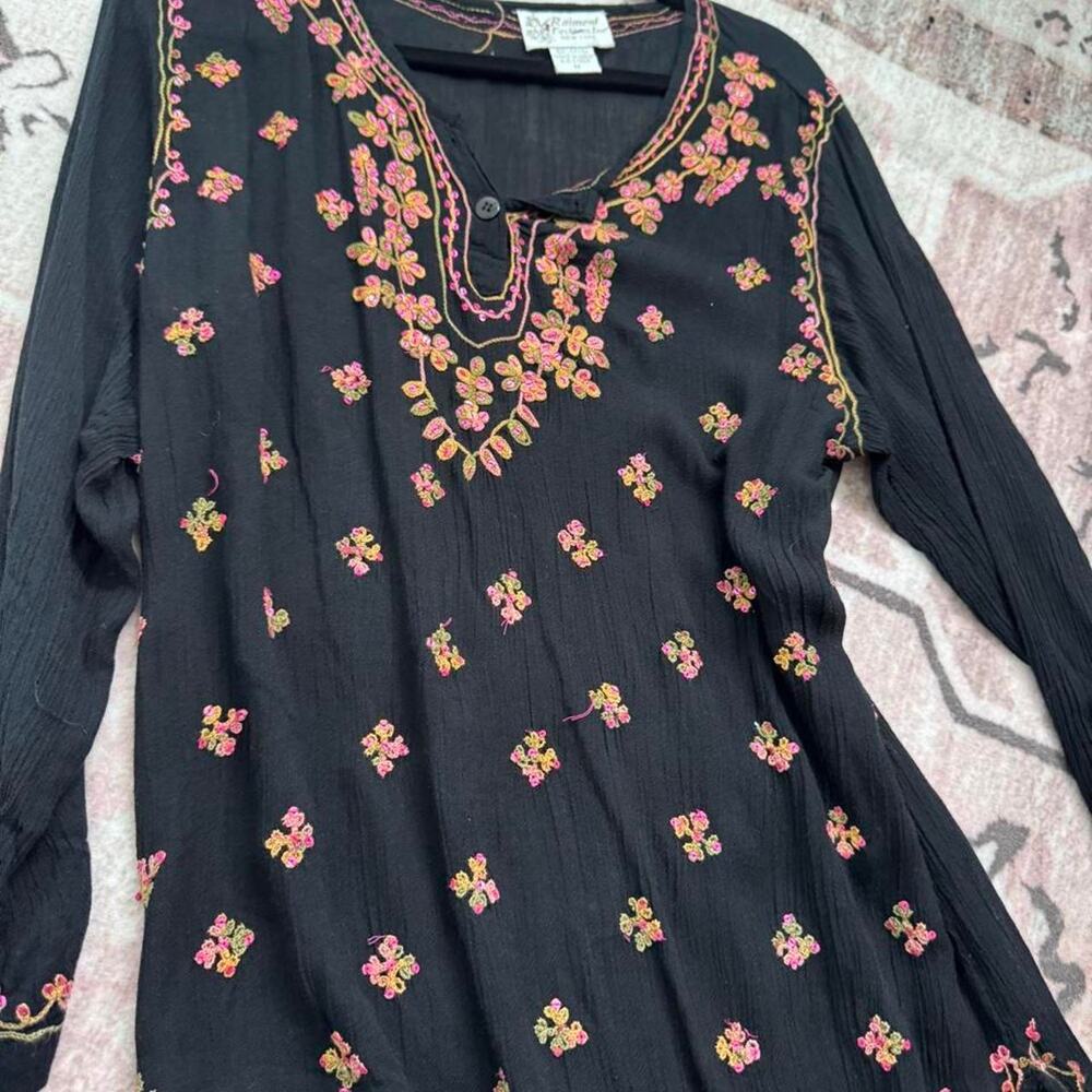 Black rayon embroidered top with